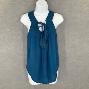 Diane von Furstenberg Top‎ Womens Size 2 Sleeveless Tassel Teal Blouse Bohemian